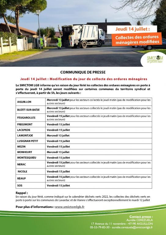 cp smictom lgb jeudi14 juillet modificae la collecte des dechets menagers